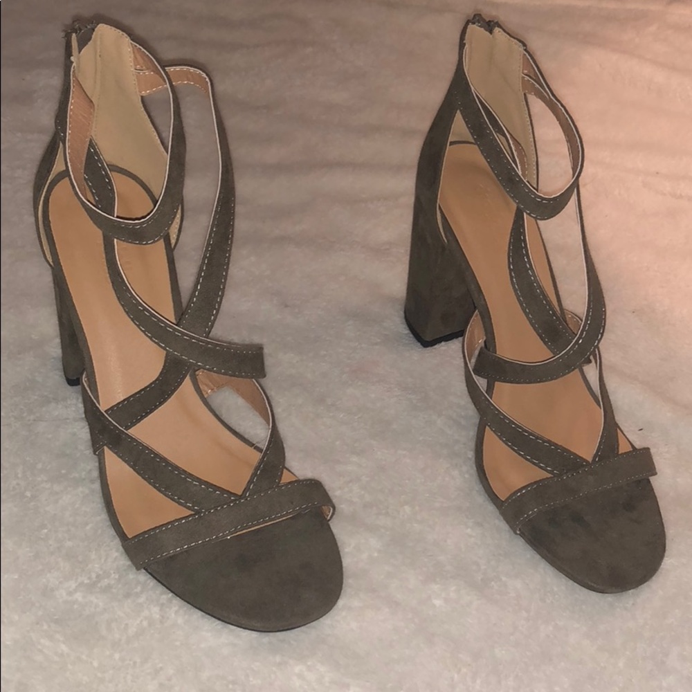 Olive strappy block heels